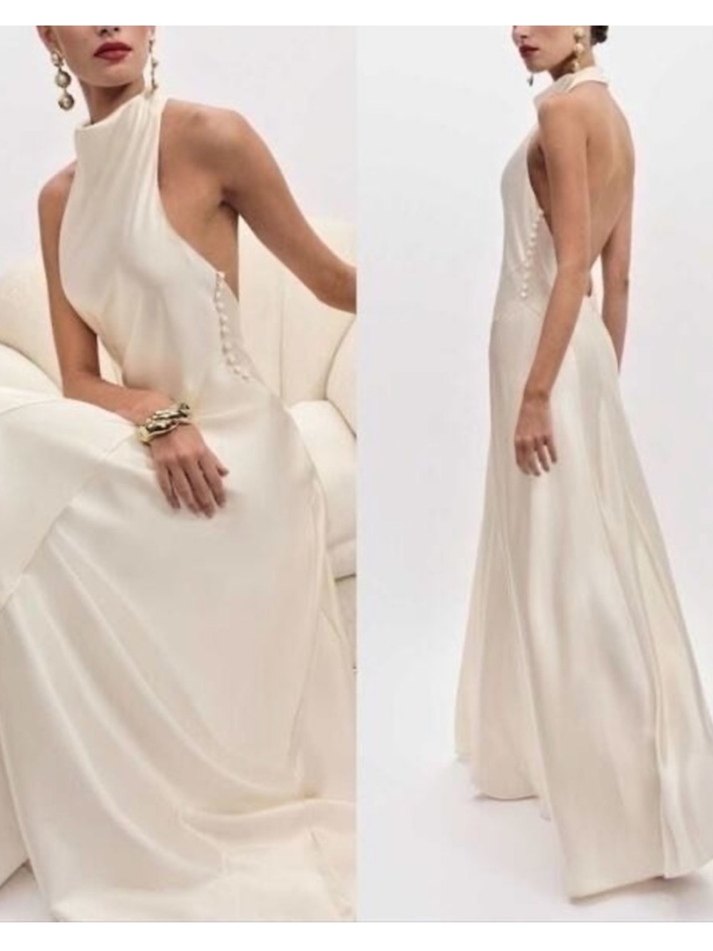 Reformation Ivory Halter-Back Maxi Dress